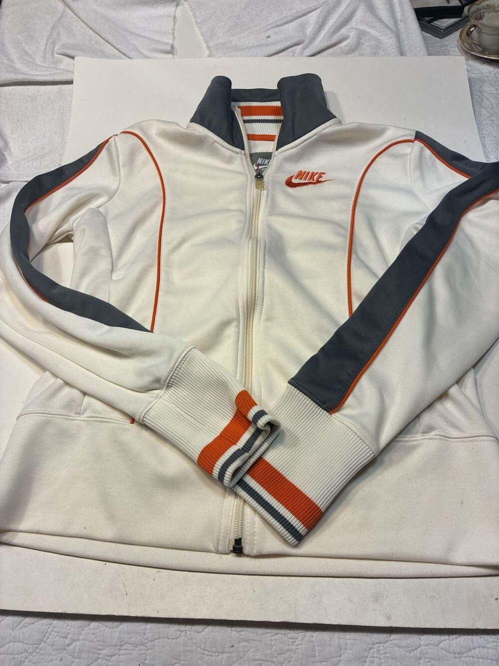 Nike Sportswear Track Jacket Size M (8-10) White Orange Gray